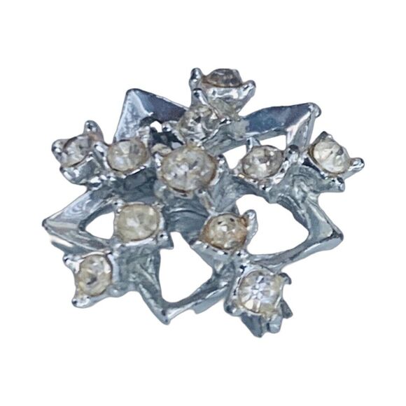 Rhinestone Snowflake Brooch Pin 1" Silver Tone Holiday Winter - Picture 4 of 9